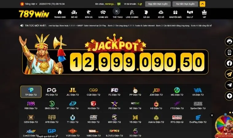 Nổ Hũ Tại 789Win Cơ Hội Trúng Jackpot Khủng Hấp Dẫn Nhất 2025 1 Sảnh Nổ Hũ 789Win hợp tác với nhiều nhà cung cấp game chất lượng