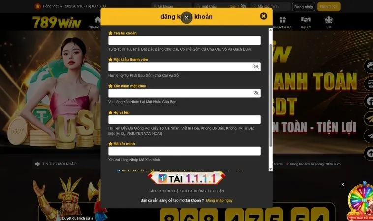 Đăng Ký 789Win: Hành Trình Khám Phá Cá Cược Trong 3 Phút 2 Giao diện đăng ký 789Win