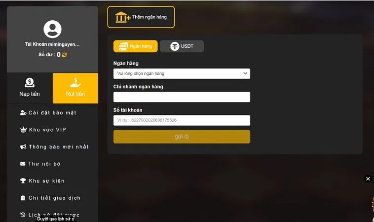 Giao diện rút tiền 789Win
