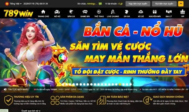 Giao diện trang chủ nhà cái 789Win